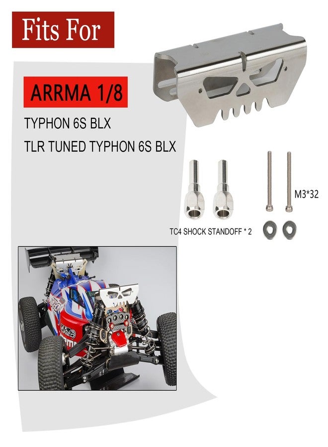 MOSHNOLY Stainless Steel Front Bumper Protector for Arrma 1/8 Typhon 6S V5&TLR,2MM Thick Front Shock Absorb Protector Cover Armor AR330492,Bump Absorbtion w/Two Titanium Shock Towers-Stainless Steel Style A - Image 3